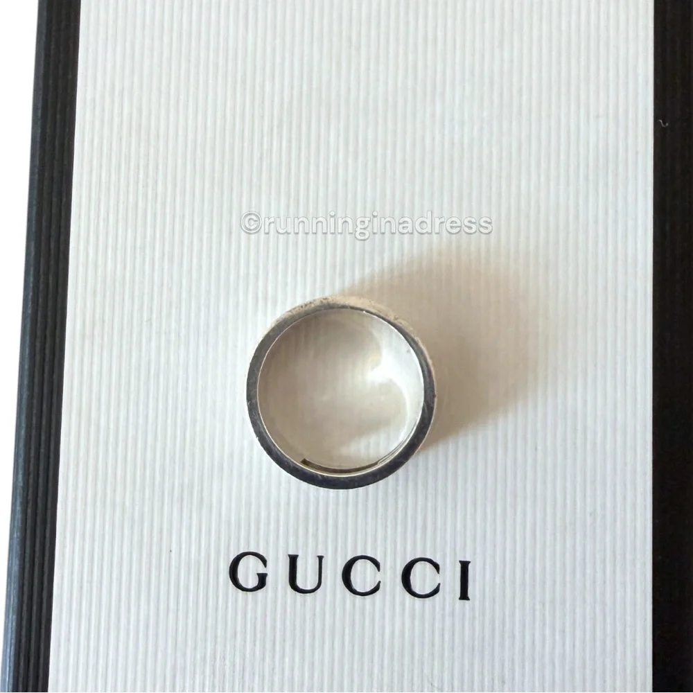Authentic Gucci G Logo Cut-Out Ring Sterling Silver 925 Vintage Band Size 21 9.5